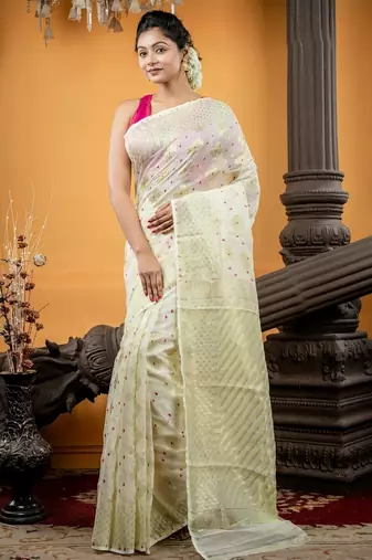 white woven silk blend cotton zari work all seasons sarees
