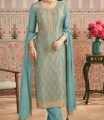 Sky blue viscose jacquard woven partywear Readymade suit