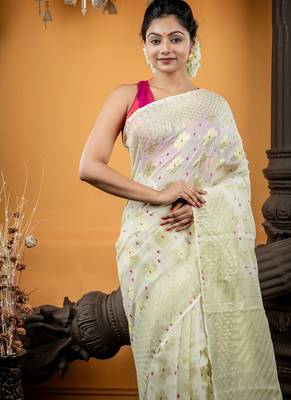 white woven silk blend cotton zari work all seasons sarees 3