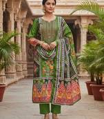 Green chinon printed ethnic ceremonial suit