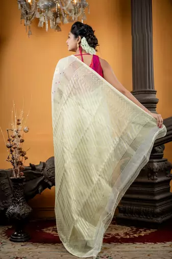white woven silk blend cotton zari work all seasons sarees