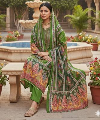 Green chinon printed ethnic ceremonial suit 2