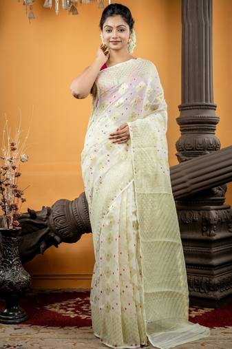 white woven silk blend cotton zari work all seasons sarees