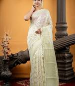 white woven silk blend cotton zari work all seasons sarees