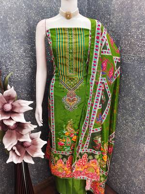 Green chinon printed ethnic ceremonial suit 3