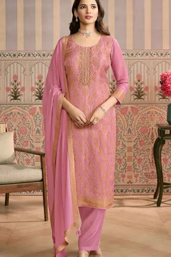 Pink viscose jacquard woven partywear Readymade suit
