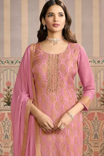 Pink viscose jacquard woven partywear Readymade suit