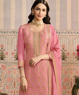 Peach viscose jacquard woven partywear Readymade suit 2