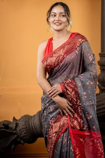 grey woven silk blend cotton zari work all seasons sarees