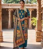 Firozi chinon printed ethnic ceremonial suit
