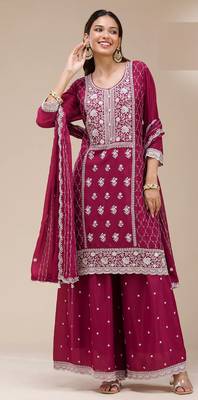 Pink georgette embroidered palazzo suit 1