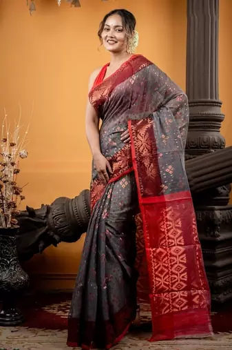 grey woven silk blend cotton zari work all seasons sarees