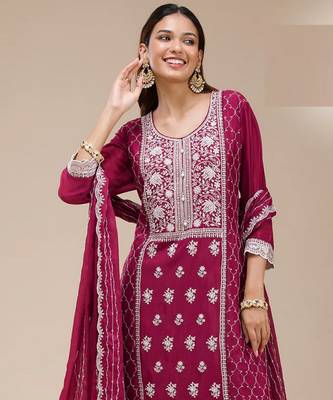 Pink georgette embroidered palazzo suit 2