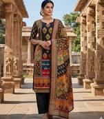 Black chinon printed ethnic ceremonial suit