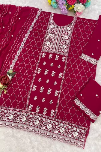 Pink georgette embroidered palazzo suit