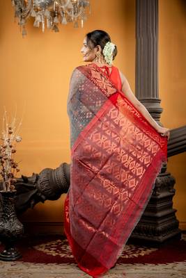 grey woven silk blend cotton zari work all seasons sarees 4