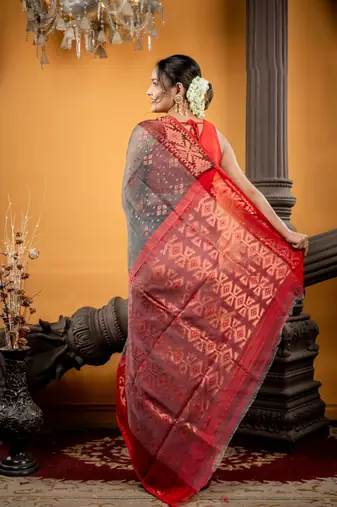 grey woven silk blend cotton zari work all seasons sarees