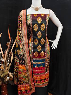 Black chinon printed ethnic ceremonial suit 3