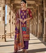 Violet chinon printed ethnic ceremonial suit