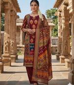 Maroon chinon printed ethnic ceremonial suit