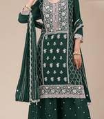 Green georgette embroidered palazzo suit