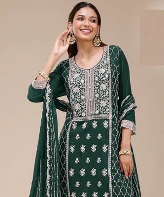 Green georgette embroidered palazzo suit 2
