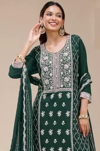 Green georgette embroidered palazzo suit