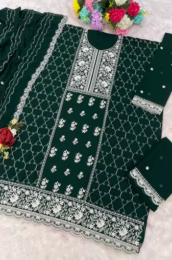 Green georgette embroidered palazzo suit