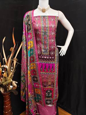 Pink chinon printed ethnic ceremonial suit 3