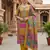 Mustard chinon printed ethnic ceremonial suit