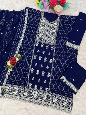 Blue georgette embroidered palazzo suit 3