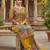 Mustard chinon printed ethnic ceremonial suit
