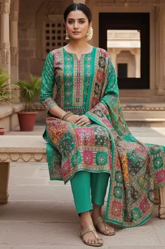 Rama chinon printed ethnic ceremonial suit