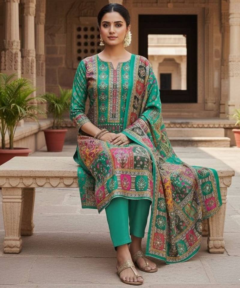 Rama chinon printed ethnic ceremonial suit