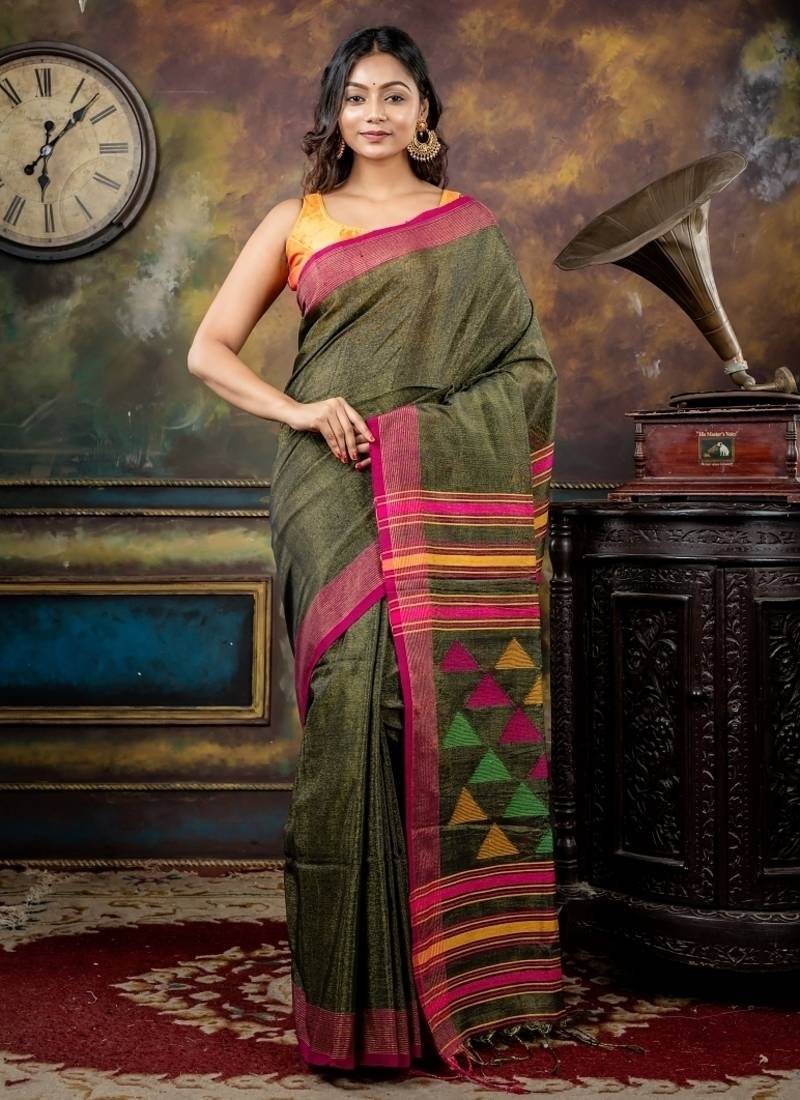 multicolor hand woven tissue bengal handloom all seasons sarees