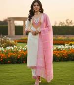 White modal buti woven partywear sawlar kameez