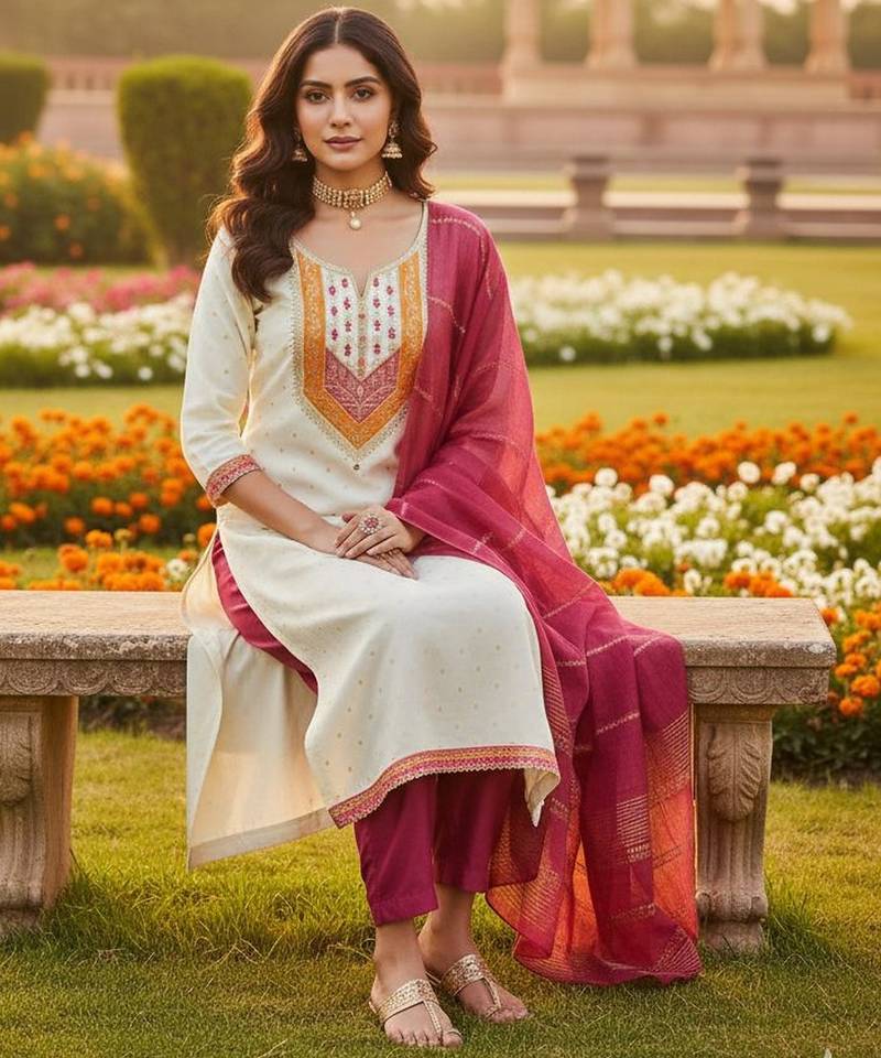 White modal buti woven partywear sawlar kameez