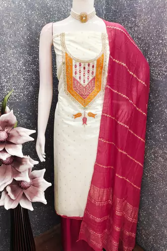 White modal buti woven partywear sawlar kameez