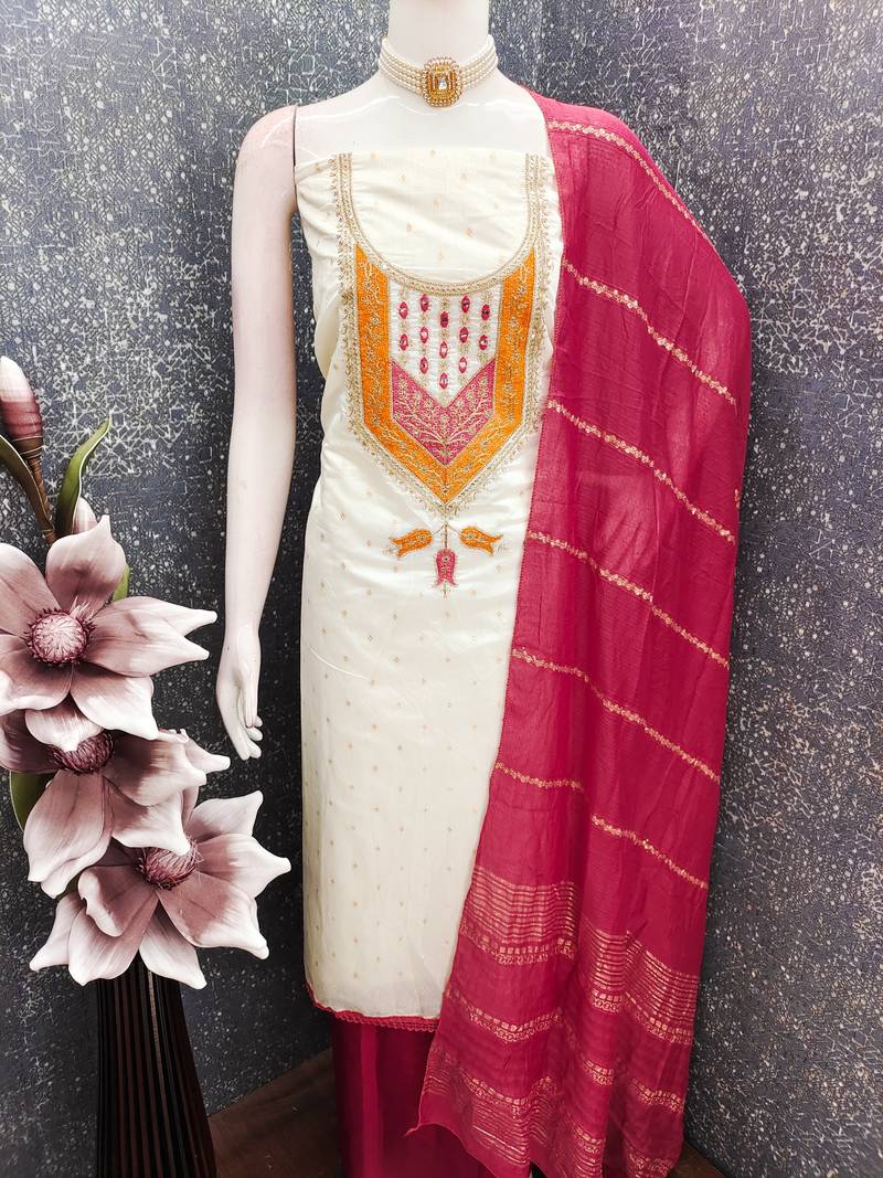 White modal buti woven partywear sawlar kameez