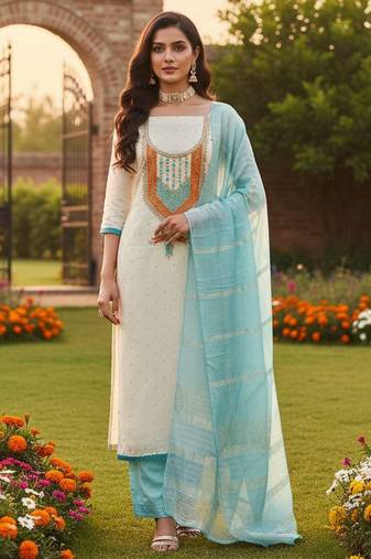 White modal buti woven partywear sawlar kameez