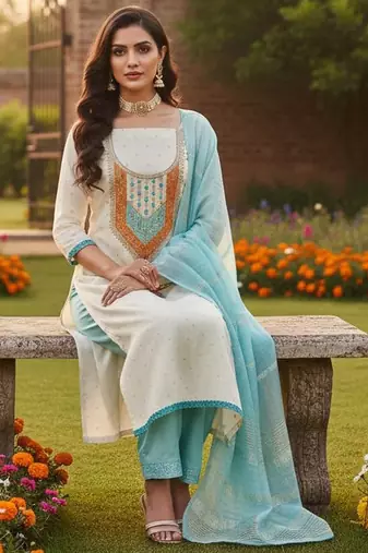 White modal buti woven partywear sawlar kameez