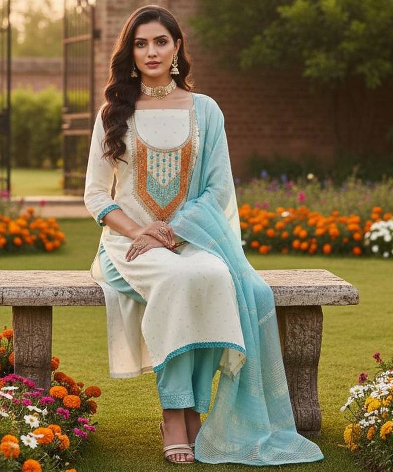 White modal buti woven partywear sawlar kameez