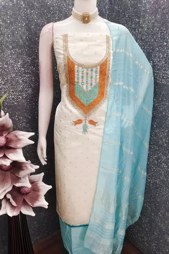 White modal buti woven partywear sawlar kameez