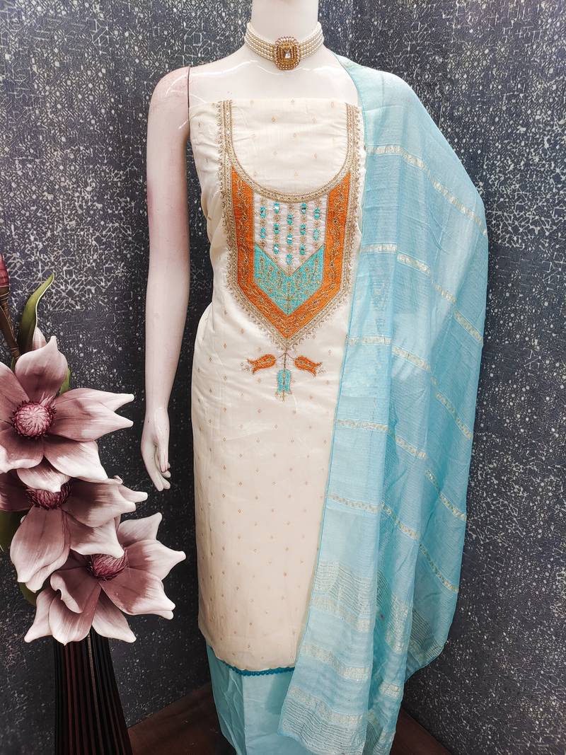 White modal buti woven partywear sawlar kameez