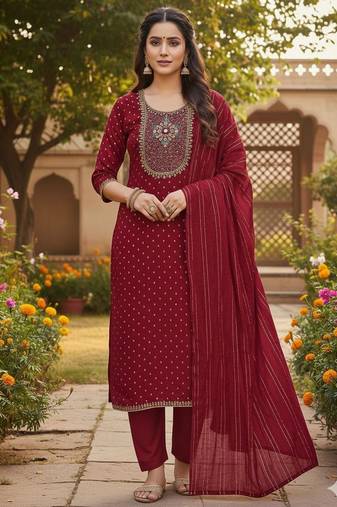 Maroon modal buti woven partywear sawlar kameez