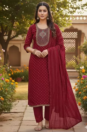 Maroon modal buti woven partywear sawlar kameez