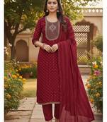 Maroon modal buti woven partywear sawlar kameez