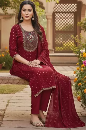Maroon modal buti woven partywear sawlar kameez