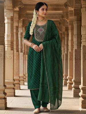 Green modal buti woven partywear sawlar kameez 1