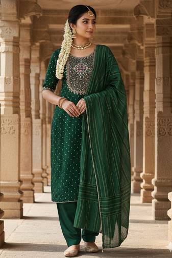 Green modal buti woven partywear sawlar kameez